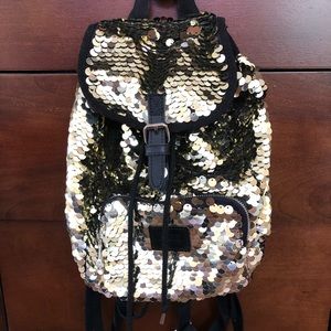 PINK VS Mini Golden Sequin Backpack